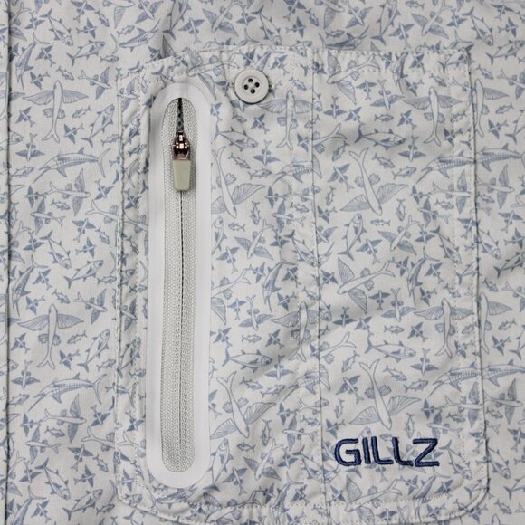 Gillz AOP Shirt Mens Large Blue Fish All Over Print Polyester Stretch L/S Button - Picture 7 of 16